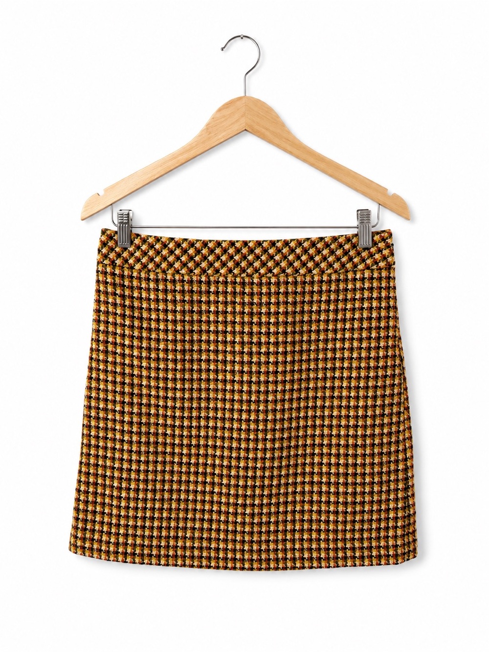 LOFT Mustard Houndstooth Mini Skirt Size 10 Wool Blend Fall Preppy Classic